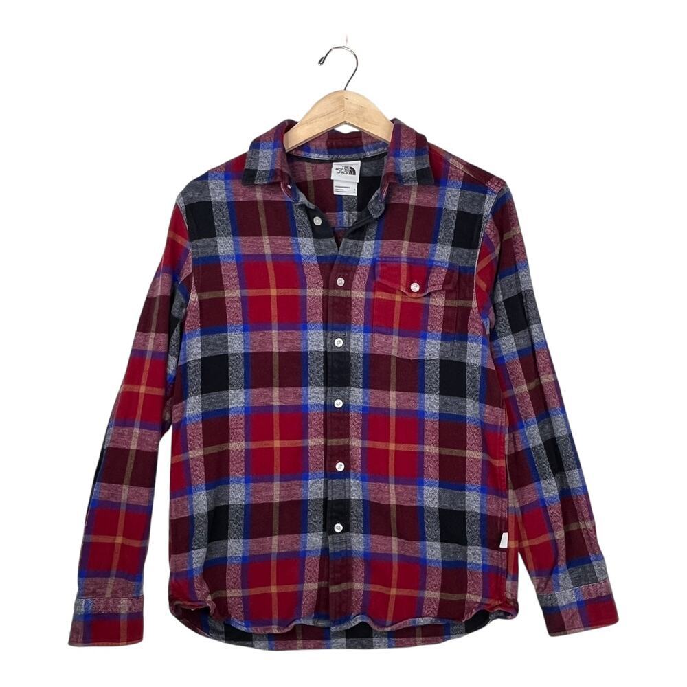THE NORTH FACE Mens Button Down Plaid Red Thick Flannel Shirt size Small